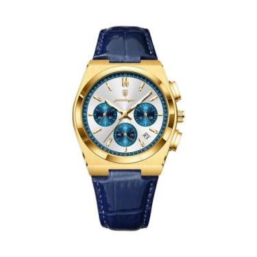 Imagem de Relógio De Couro Masculino Luxuoso À Prova d'Água Com Cronógrafo Lumin