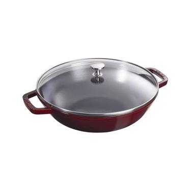 Imagem de FRIGIDEIRA WOK STAUB REDONDA EM FERRO FUNDIDO VERMELHO COM TAMPA DE VIDRO 30CM 405114660