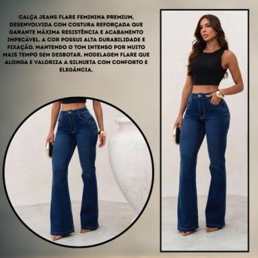 Imagem de Calça Jeans Flare Feminina Premium Cintura Alta Ajuste Perfeito Alonga