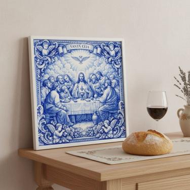 Imagem de Quadro Estilo Azulejo Santa Ceia 33x33cm Mold Preta