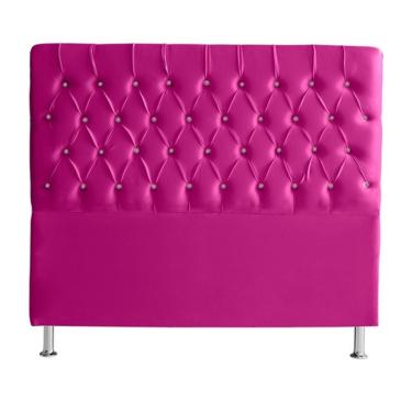 Imagem de Cabeceira De Cama Box Estrela Casal 140 Cm Suede Botão Cristal Rosa Pink Do Lar Móveis E Decoração