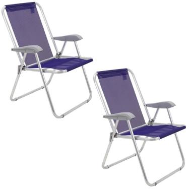Imagem de Kit 02 Cadeiras de Praia Tramontina Creta Master em Alumínio com Assento Roxo 92900203