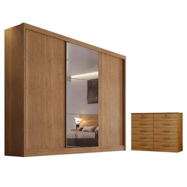 Imagem de Guarda Roupa Casal Sonetto com Espelho e Gaveteiro Milão com Chave Cumaru 23 - Novo Horizonte