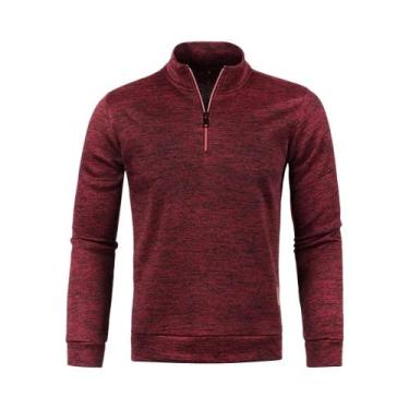 Imagem de Suéter Masculino De Gola Alta Com Zíper, Tricô Torcido, Cor Sólida, Pa