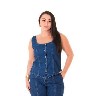 Imagem de Top Jeans Feminino Arauto Comfy, Azul médio, GG
