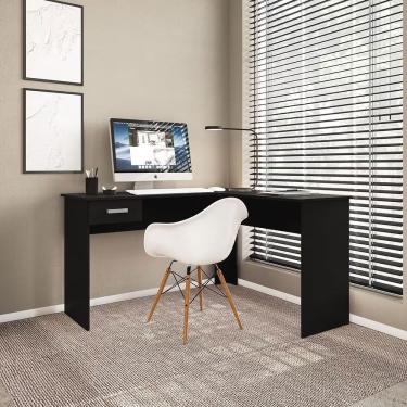 Imagem de Escrivaninha de Canto em l Fênix Moderno 1 Gaveta MDF 135CM Preto para Home Office e Es...