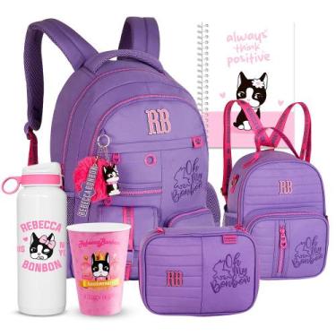 Imagem de Kit Mochila Rebecca Bonbon Escolar Feminina Estojo Lancheira, 18 litro