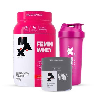 Imagem de Combo Whey Feminino 900 Gr, Creatina 100g e Coqueteleira Rosa-Feminino