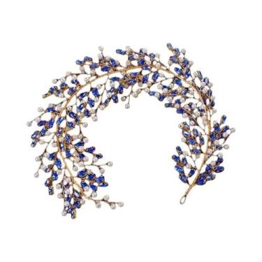 Imagem de Tiara De Cristal Com Pérolas E Strass Azul Para Mulheres, Acessório De