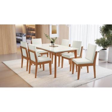 Imagem de Mesa de Jantar Monalisa 6 Lugares Retangular MDF e Vidro 160,5CM Branco