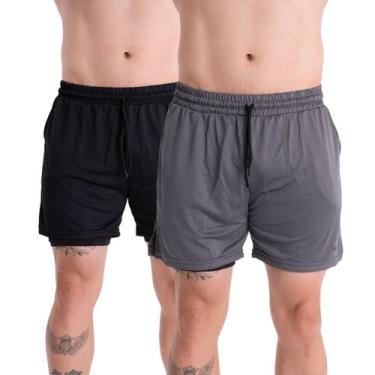 Imagem de 2 Shorts Academia Masculino 2em1 Dryfit com ProteçãoUV Bolso Oculto Be