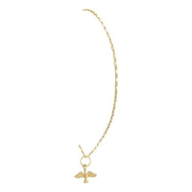 Imagem de Pulseira Feminina Ouro 18k Tijolinho com Pingente Espírito Santo Doura