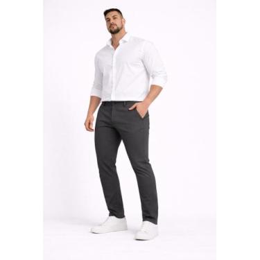 Imagem de Calça Sport Plus Size Masculina Sarja Cinza Stretch Diâmetro Tradicion