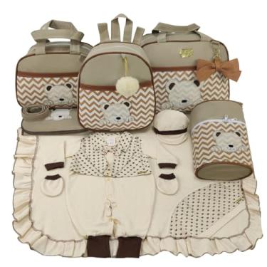 Imagem de KIT BOLSA MATERNIDADE 5 PEÇAS URSO CHEVRON MENINO + SAIDA MATERNIDADE (BEGE)