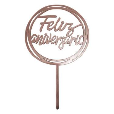 Imagem de Topo De bolo Para Festa Feliz Aniversário Rose Decoração - Eixo Firme