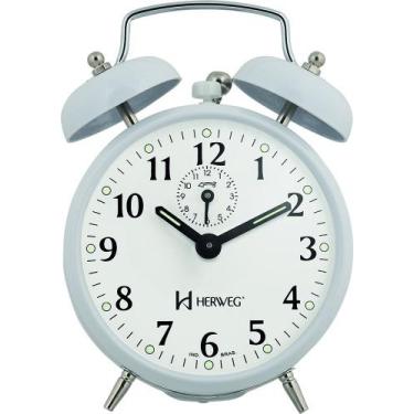 Imagem de Despertador Cordas Antigo Alarme Forte Metal 2208 - Herweg, Branco