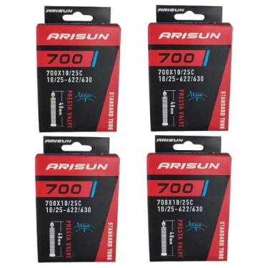 Imagem de Kit 4x câmara de ar 700 x 18/25 bike Arisun bico fino 48 mm, Preto