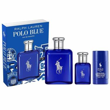 Imagem de Kit Perfume Polo Blue Ralph Lauren Eau de Toilette Masculino Aromático Fougére 125ML + 40ML + Deo Stick 75g