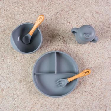 Imagem de Kit Alimentação de Bebê Freso Baby Silicone com Ventosa Livre de BPA Cinza Freso
