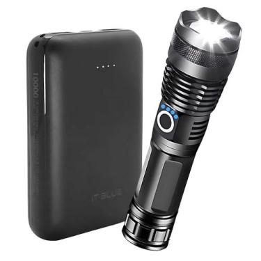 Imagem de Kit emergência carregador portátil 10.000 mAh / Lanterna tática milita