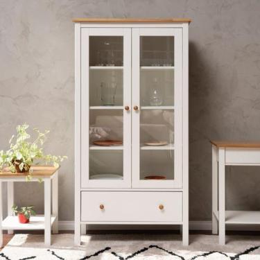 Imagem de Cristaleira 2 Portas 1 Gaveta Madeira Maciça Vanilla Yescasa Branco/Am