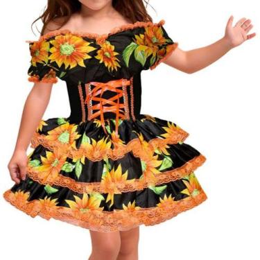 Imagem de Vestido Infantil de Festa Junina Luxo Anarriê Super Rodado Acinturado 