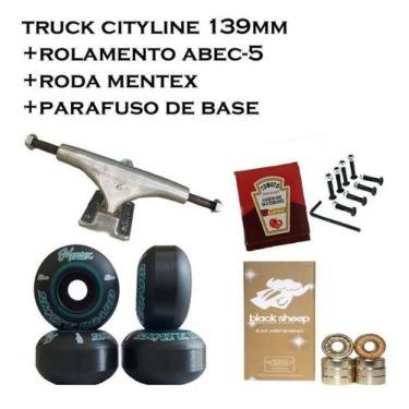Imagem de Truck Skate 139mm + Rodas Mentex + Rolamento  Bs + Parafusos - City Li