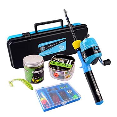 Imagem de Vara de pesca infantil vara de pesca ultraleve + carretel de pesca + iscas de pesca caixa de equipamento de pesca(Blue)(Modelo A 1,5m)