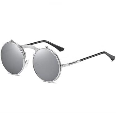 Imagem de Vintage Round Steampunk Sunglasses Man Woman Fashion Designer Sun Glasses Male Female Flip Punk Circle Oculos De Sol,8,China