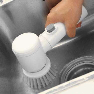 Imagem de Escova De Limpeza EléTrica DoméStica, Lavadora De RotaçãO EléTrica Com 3 CabeçAs De Escova De ReposiçãO,Para Limpeza De Carpete De Azulejos, Banheira, Banheiro, Cozinha,White