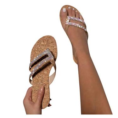 Imagem de Sandálias femininas casuais de verão, sandálias rasteiras de cristal abertas sandálias sapatos chinelos sandálias casuais verão praia sandálias, Laranja, 8.5