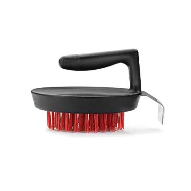 Imagem de Outset 76621 Bloco de sal do Himalaia, pedra de pizza e panela de ferro fundido escova de limpeza de nylon com raspador de aço inoxidável, 12,7 x 10,7 x 7,6 cm, preto