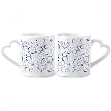 Imagem de Conjunto de canecas de porcelana para casal, estrutura molecular química, azul abstrata, conjunto de canecas de cerâmica para amantes, coração