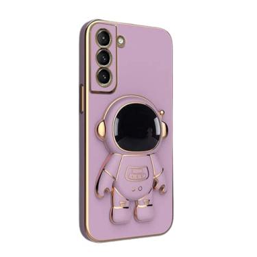 Imagem de Capa de telefone preta com suporte de papelão 3D para Samsung Galaxy Note20 Ultra Note10 A73 A72 A33 A52S A02S Capa traseira chapeamento de astronauta suporte à prova de choque câmera de proteção (roxo, Samsung A20/A30)