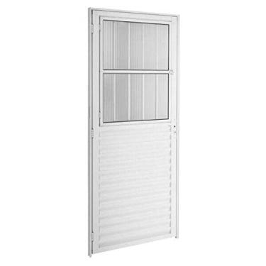 Imagem de Porta de Alumínio com Postigo Grade e Vidro Mini Boreal Integral Tecno Branco 210cmx80cm Branco