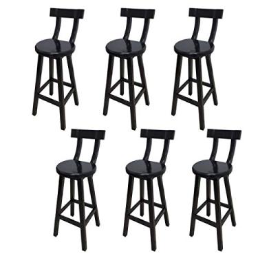 Imagem de Kit 6 Banquetas Alta Bistrô De Madeira Com Encosto Bancada Ideal Para Bar E Restaurante - Preto