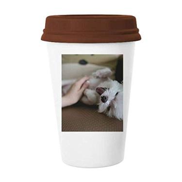 Imagem de Caneca de cerâmica branca para animais de estimação com foto fofa, caneca de café com vidro para beber cerâmica