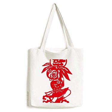 Imagem de China Macaco tradicional janela flores sacola sacola sacola de compras bolsa casual bolsa de compras